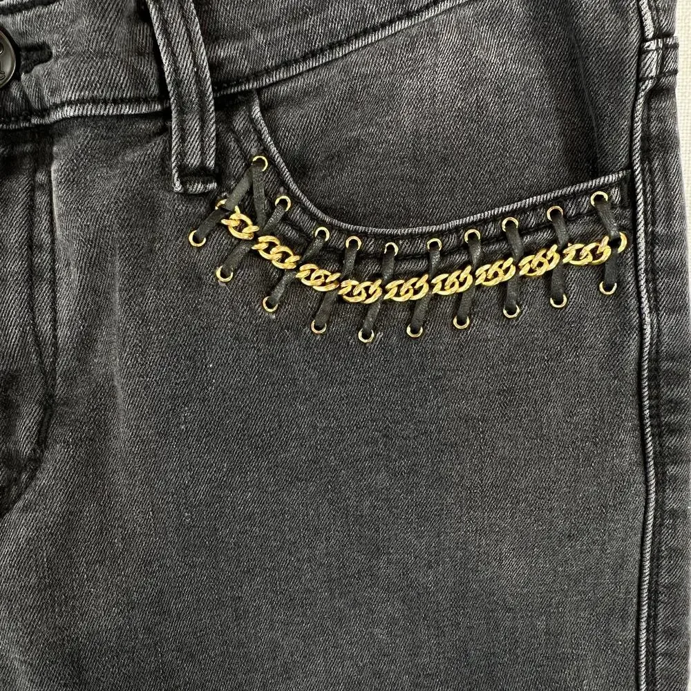Rock & Republic Berlin Mid Rise Slim Straight Jeans Womens 12M Black Gold Chain - Picture 4 of 12
